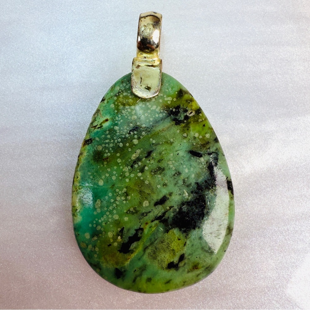 Natural Green Ocean Jasper Pear Shape Pendant - Picture 7 of 8